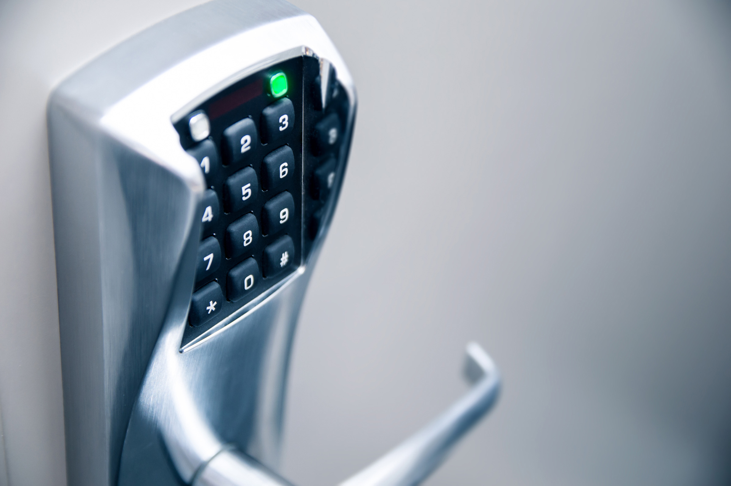 Door handle with modern electronic combination lock Door with key pad